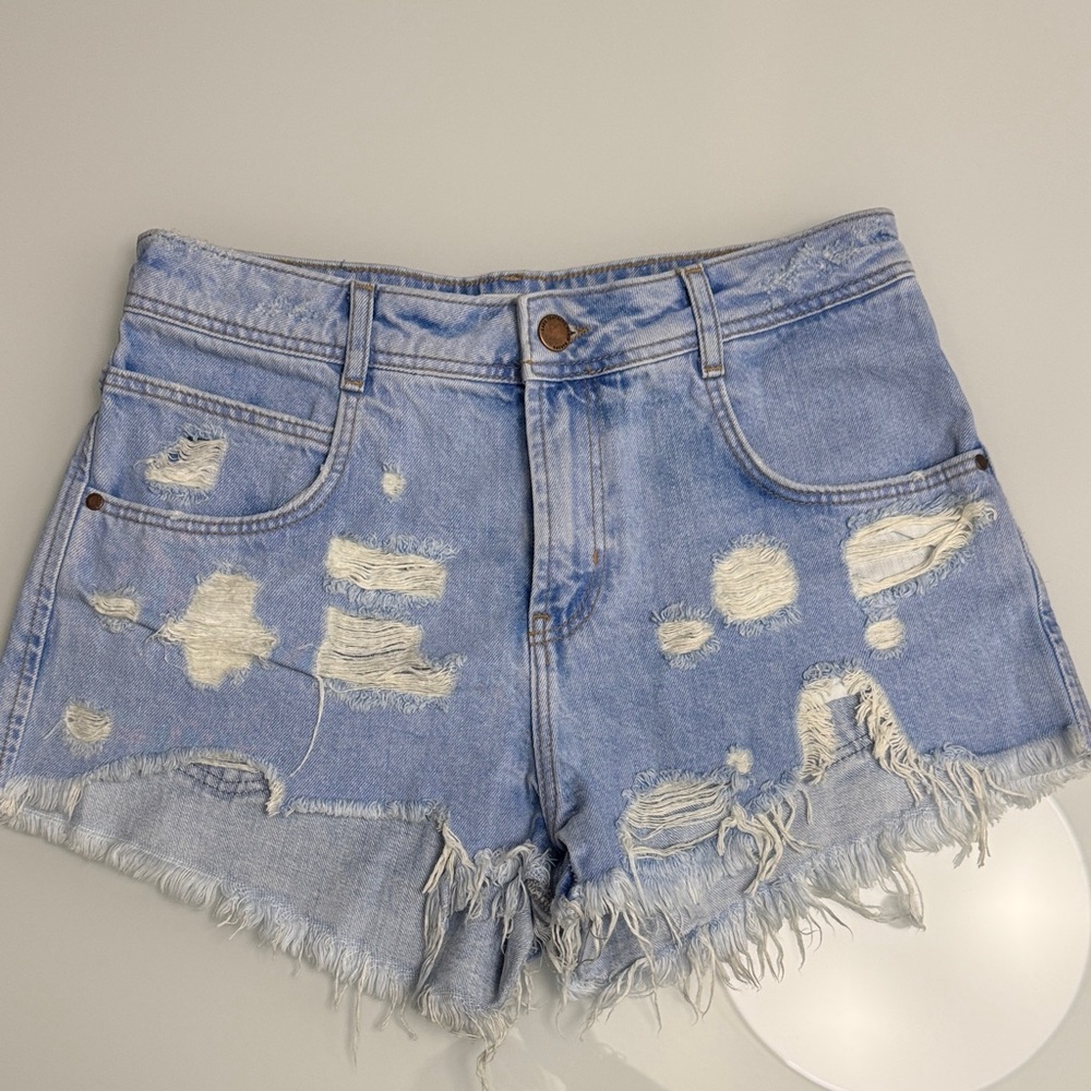 Zara Light Blue Distressed Jean Shorts